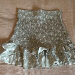 Mayoral Sage Green Smocked Floral Ruffle Mini Skirt